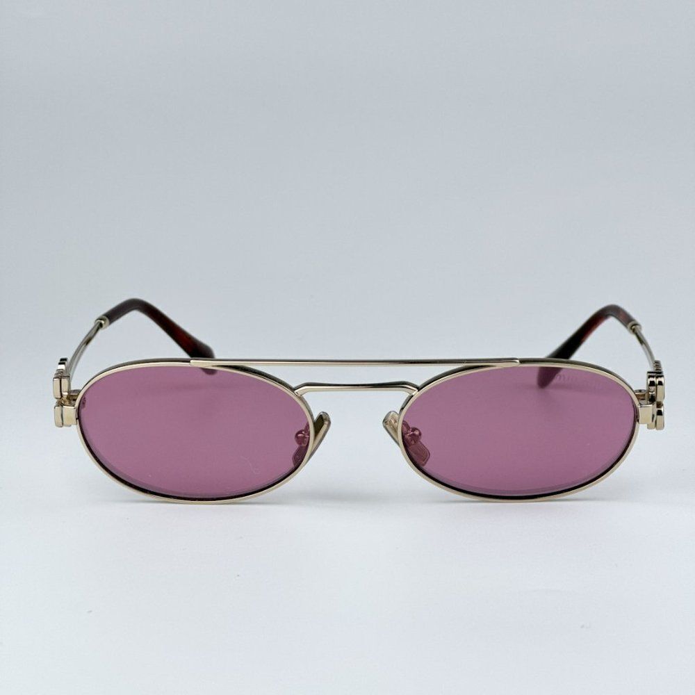 NEW Miu Miu MU54ZS ZVN50D Pale Gold Pink Mirror Silver Pilot Unisex Sunglasses - Picture 6 of 11